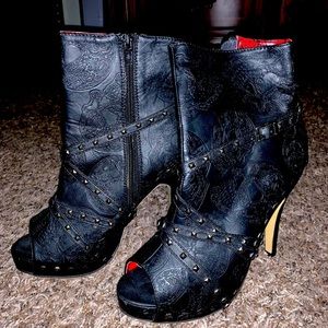 Iron Fist peep toe skull booties